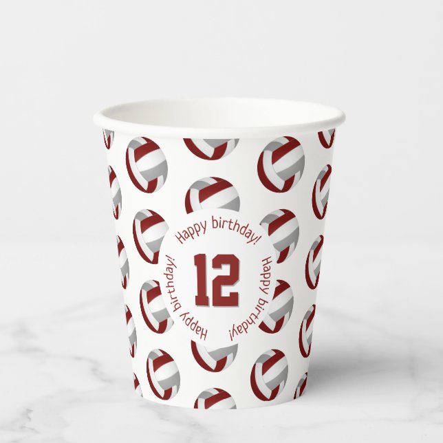 Maroon graue Volleyballs Geburtstagsfeiertagskuppe Pappbecher (Vorderseite)