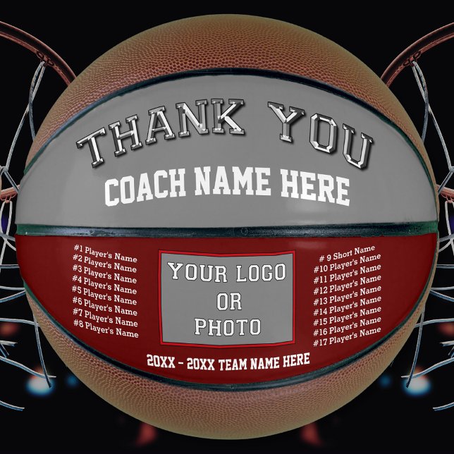 Maroon, Gray, Basketball Trainer Geschenke (Custom printed basketball. Maroon basketball. Photo, Personalized basketball ball. Coach Basketball.)