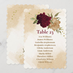 Maroon green beige gold botanische Sitzordnung  Einladung