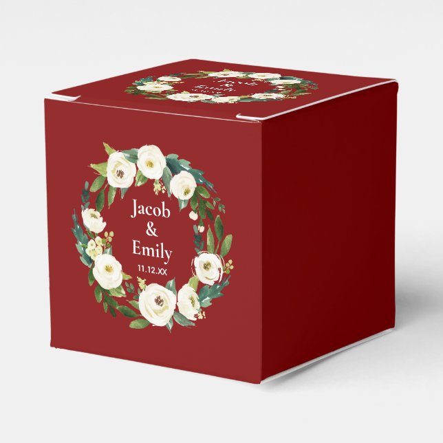 Maroon Greenery Personalisierte Namen Datum Hochze Geschenkschachtel (Vorderseite)