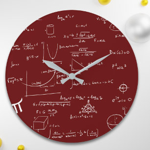 Maroon Handgeschriebene Mathematik Equations Schoo Große Wanduhr