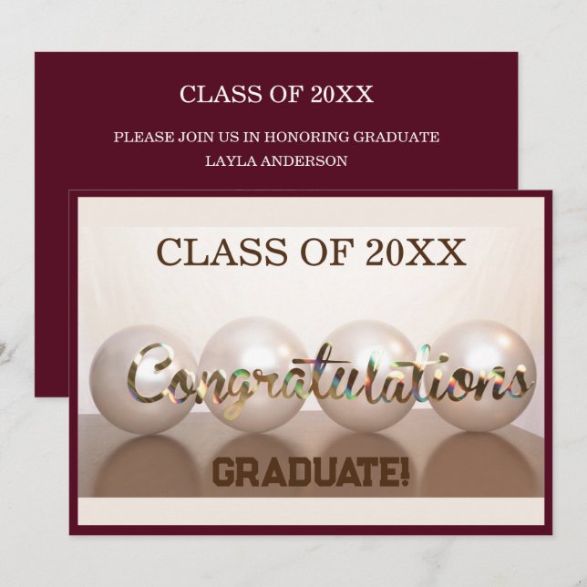 Maroon Herzlichen Glückwunsch Graduate Abschluss B Einladung (Vorne/Hinten)