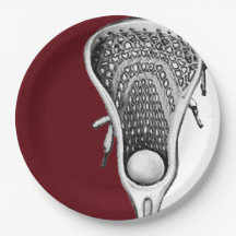 Maroon Lacrosse Sports Party Paper Plate