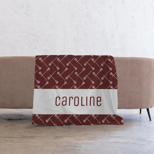 Maroon Lacrosse White Sticks Gemustert Fleecedecke (Von Creator hochgeladen)