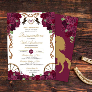 Maroon Lila Rose Western Charra Quinceañera Einladung