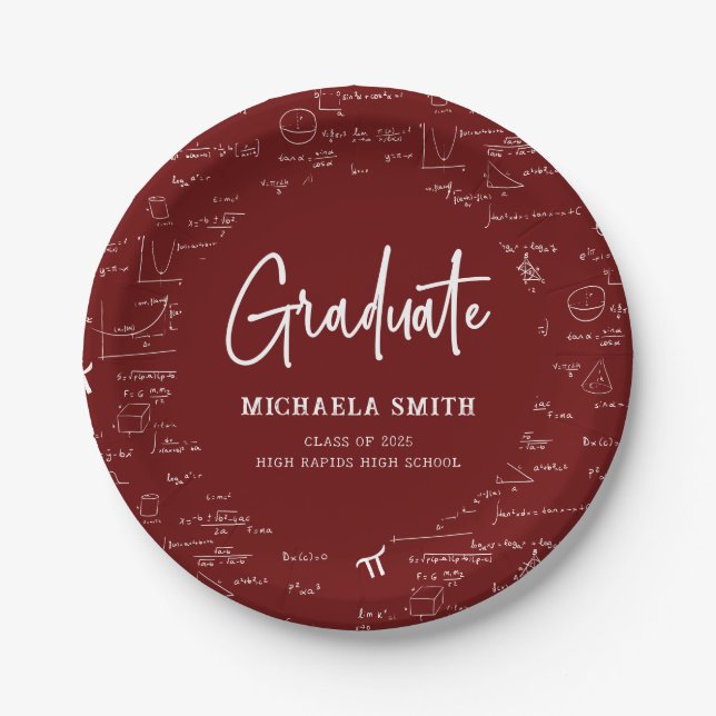Maroon Mathematics High School Graduate Party Pappteller (Vorderseite)