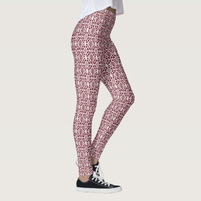 Maroon mit weißem Crochet-Spitzenmuster Leggings (Rechts)