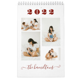 Maroon Modernes Minimalistisches Foto Kalender