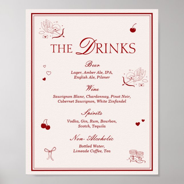 Maroon Opera Wedding Bar Drinks Menu Poster (Vorne)