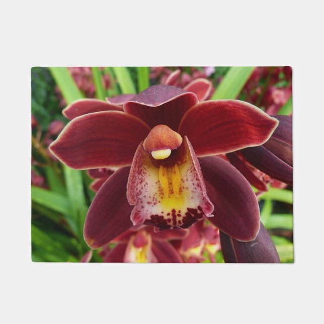 Maroon Orchids I Beautiful Red Floral Fußmatte (Vorderseite)
