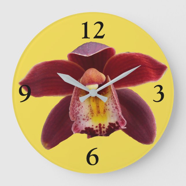 Maroon Orchids I Beautiful Red Floral Große Wanduhr (Vorderseite)