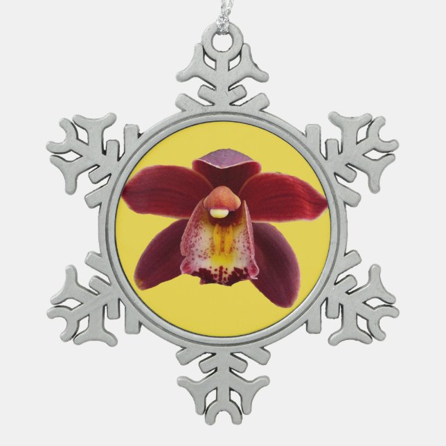 Maroon Orchids I Beautiful Red Floral Schneeflocken Zinn-Ornament (Vorderseite)