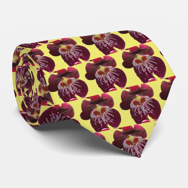 Maroon Orchids II Elegant Floral Krawatte (Gerollt)