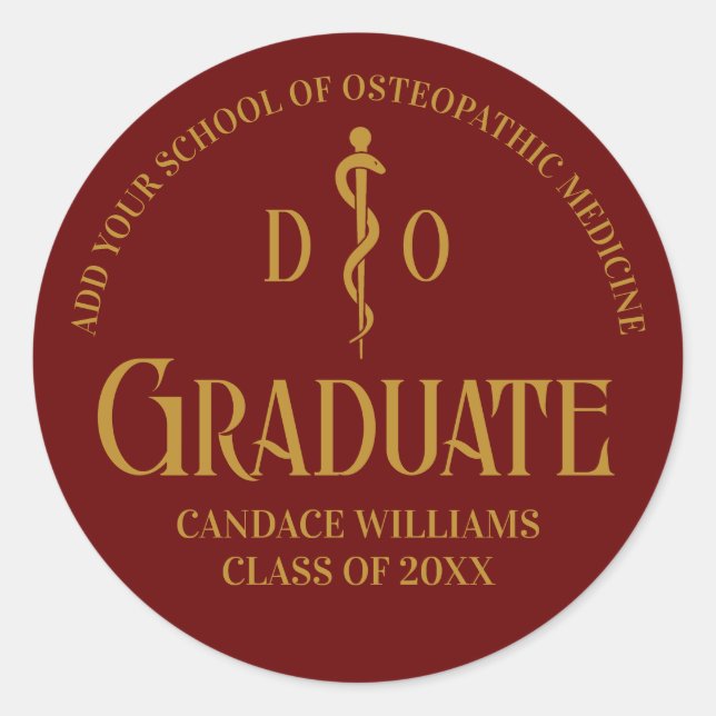 Maroon Osteopathic Medical School Graduation Party Runder Aufkleber (Vorderseite)