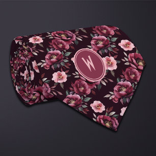 Maroon Peonies Floral Krawatte