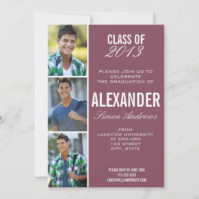 Maroon Photo Graduation Invitation (Devant)
