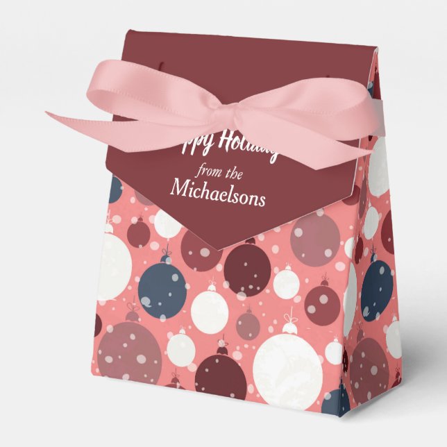 Maroon Pink Blue Holiday Balls Muster Geschenkschachtel (Vorderseite)