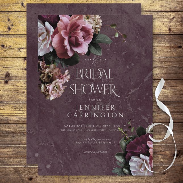 Maroon & Pink Floral Modernes Brautparty Einladung (Maroon & Pink Floral Modern Bridal Shower Invitation)