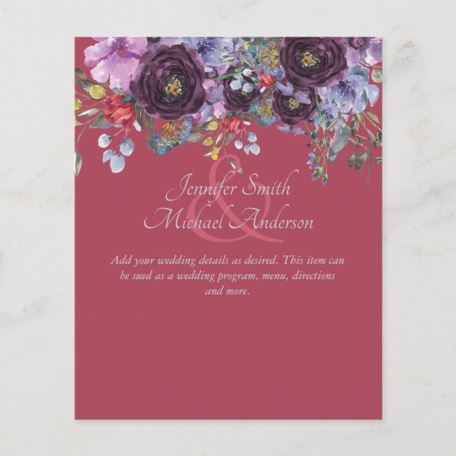 Maroon Pink Floral Wedding Template (Vorderseite)