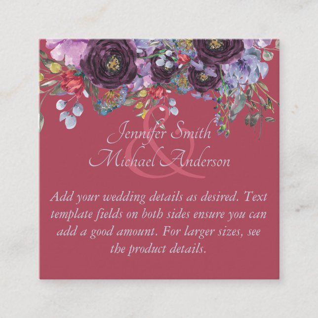 Maroon Pink Floral Wedding Template Begleitkarte (Vorderseite)