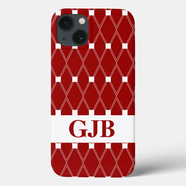 Maroon-Raute-Gitter mit Monogramm Case-Mate iPhone Hülle (Rückseite)
