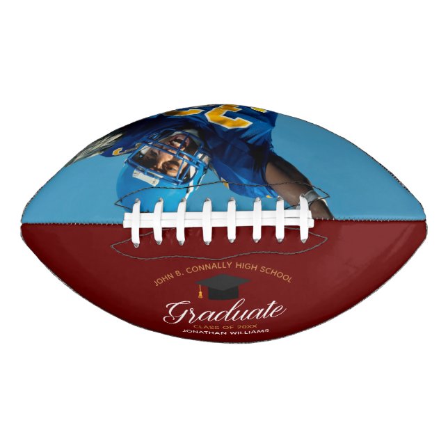 Maroon Red Abschluss Custom 2025 Graduate Foto Football (Vorderseite)