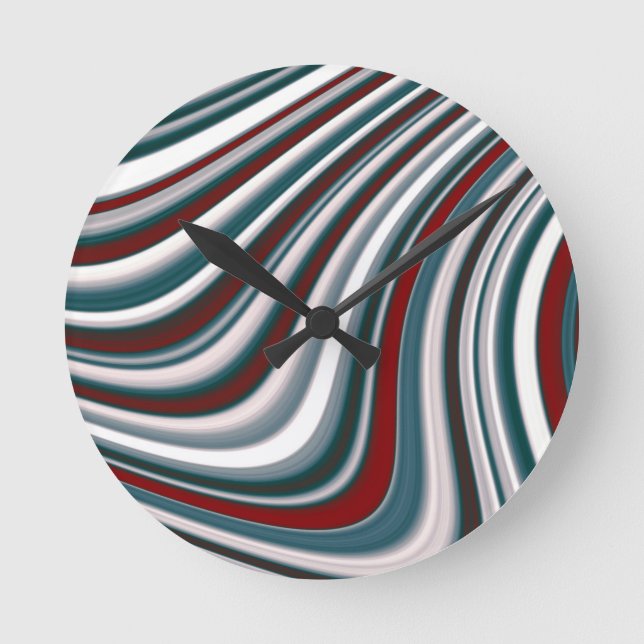 Maroon Red and Teal Blue Abstract Curvy Shapes Runde Wanduhr (Vorderseite)