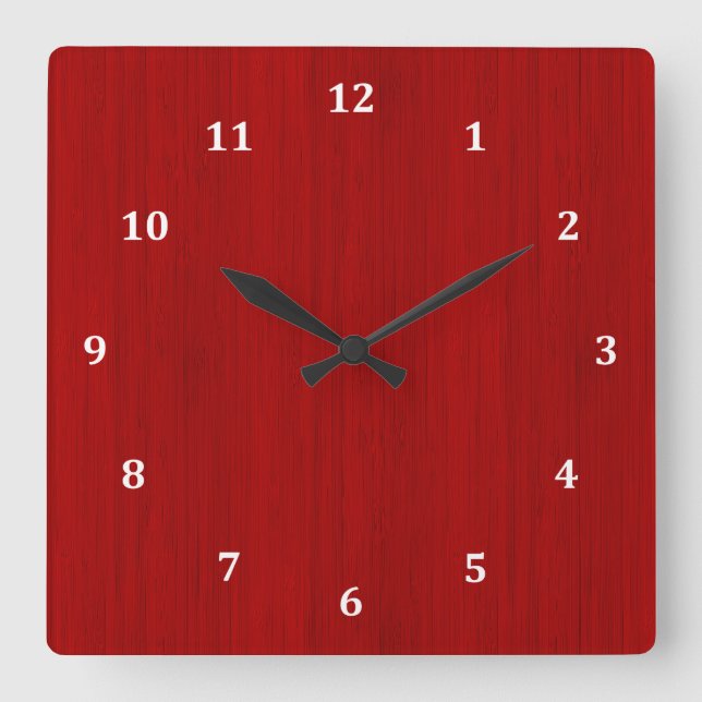 Maroon Red Bamboo Wood Grain Look Quadratische Wanduhr (Vorderseite)