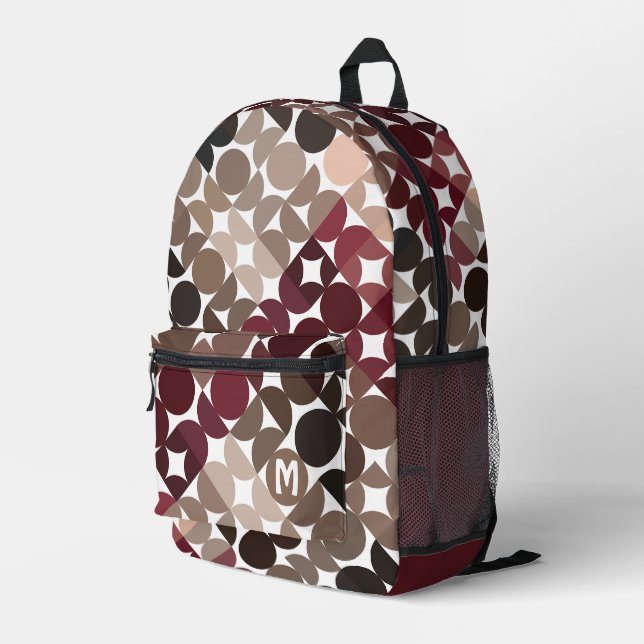 Maroon Red Beige Brown Midyear Circles Pattern Bedruckter Rucksack (Rückseitige Ecke Rechts)