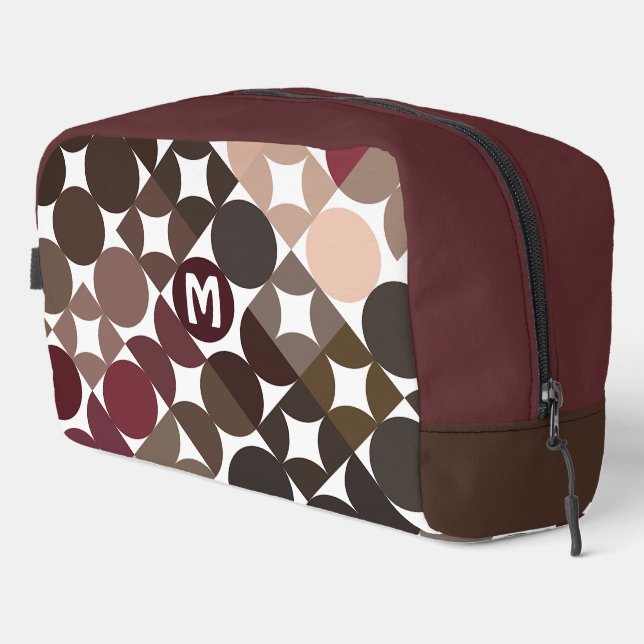 Maroon Red Beige Brown Midyear Circles Pattern Waschbeutel (Rechte Ecke)