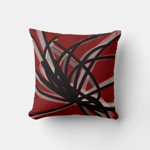 Maroon Red Black & Gray Abstrakte Ribbons Kissen