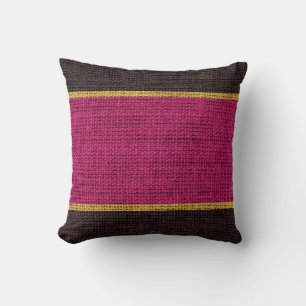 Maroon Red & Brown Rustic Burlap Jute Background Kissen