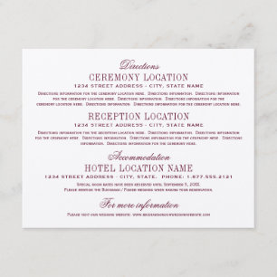 Maroon Red Elegant Hochzeitsinformationen Begleitkarte