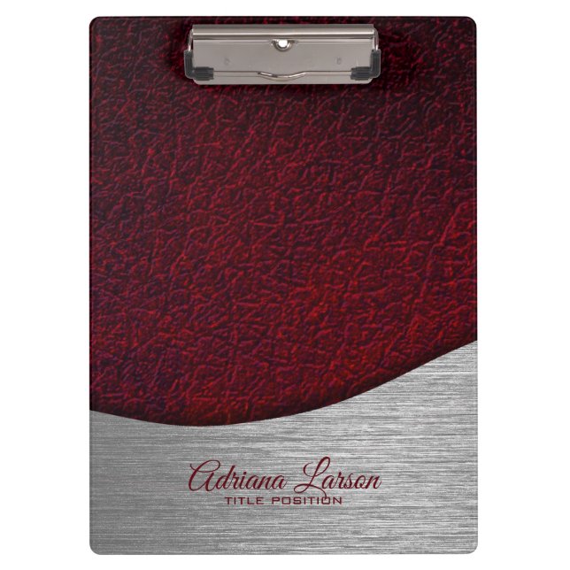 Maroon Red Fake Leather Look Klemmbrett (Vorderseite)