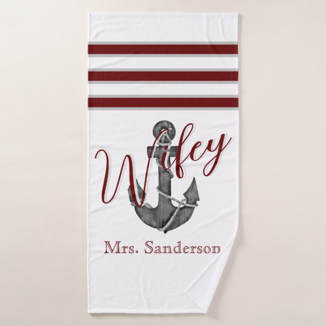 Maroon Red Floral Anchor Badehandtuch (Badehandtuch)