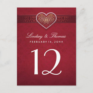 Maroon Red Floral Heart Tischnummer Cards