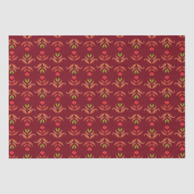 Maroon Red Folk Art Floral Gemütliches & rustikale Seidenpapier (Vorderseite)