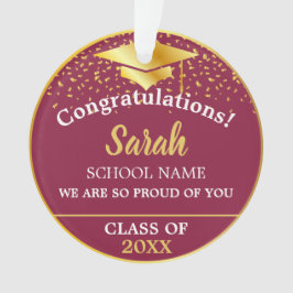 Maroon Red Gold Abschluss Class of 2025 Custom Ornament