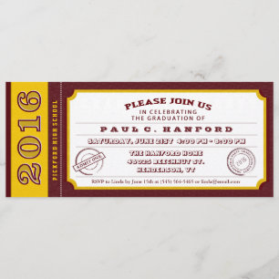 Maroon Red & Gold Ticket Invitation de la fête de 