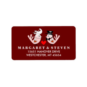 Maroon Red Label Wedding Pink Love Birds & Heart Adressaufkleber