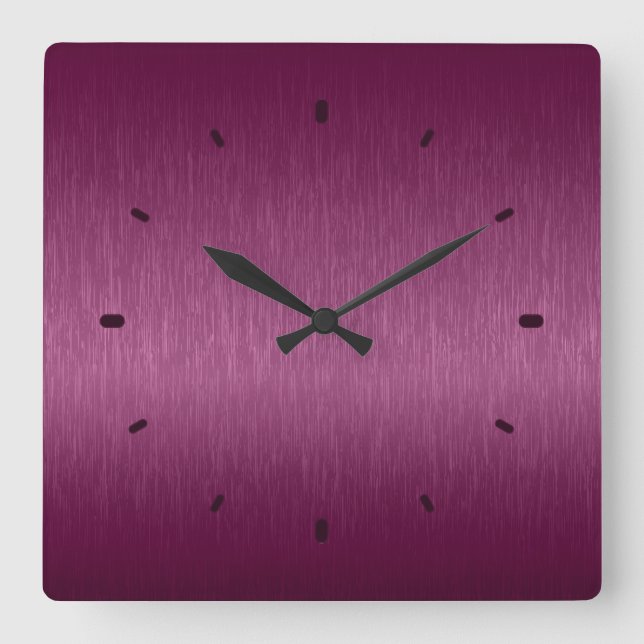 Maroon Red Metallic Bürstenes Aluminium Look Quadratische Wanduhr (Vorderseite)