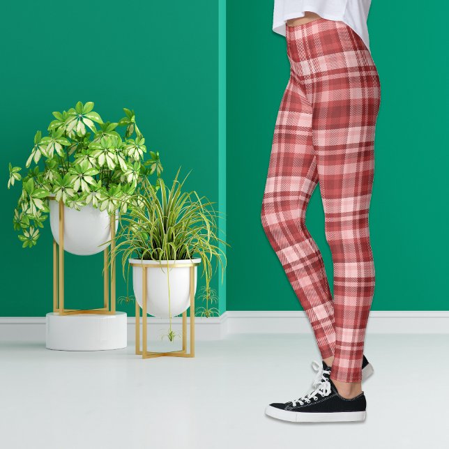 Maroon Red Pink Madras Karierte Leggings (Von Creator hochgeladen)