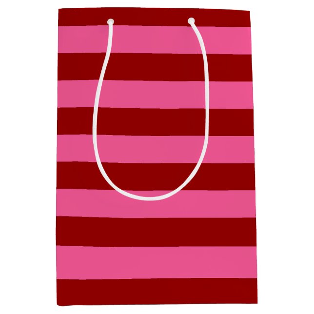 Maroon Red Pink Stripes Design Mittlere Geschenktüte (Vorderseite)