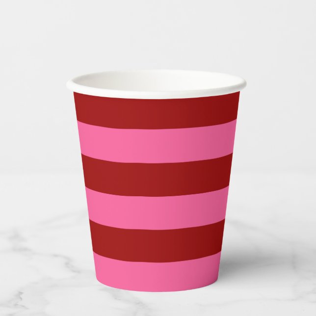 Maroon Red Pink Stripes Design Pappbecher (Vorderseite)