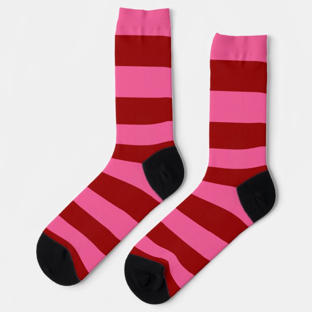 Maroon Red Pink Stripes Design Socken (Linkes Detail)
