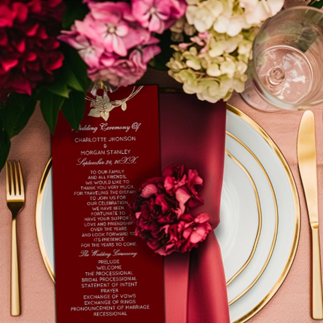 Maroon Red Programm (Burgundy Gold Floral Event Program Maroon Red)