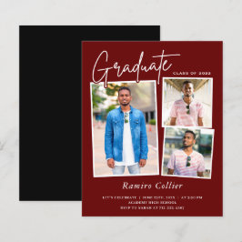 Maroon Red White 3 Foto Abschluss Einladung