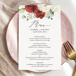 Maroon Red White Floral Wedding Menu für Wasserfar