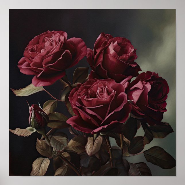 Maroon Rose Flower Art Imprimer Poster (Devant)