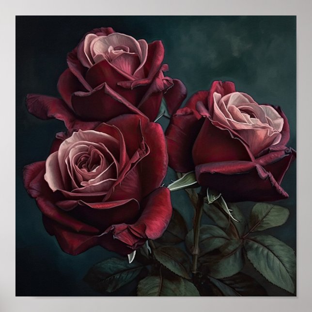 Maroon Rose Flower Art Imprimer Poster (Devant)